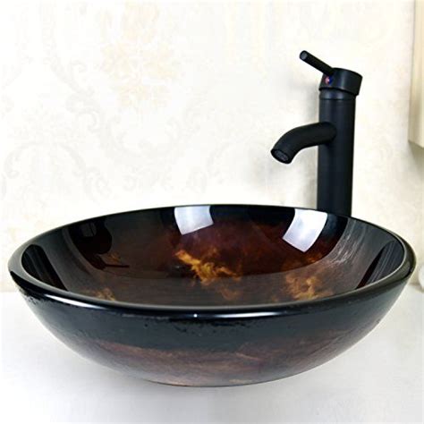 Elecwish Square Artistic Tempered Glass Vessel Sink Combo With Oil