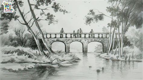 Bridge In The Landscape Art With Easy Art Tutorial Simple Pencil