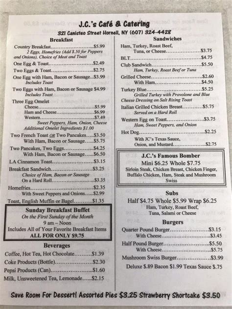 Menu At Jcs Cafe Hornell