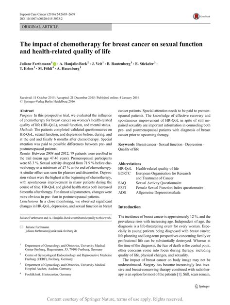 The Impact Of Chemotherapy For Breast Cancer On Sexual Function And Health Related Quality Of