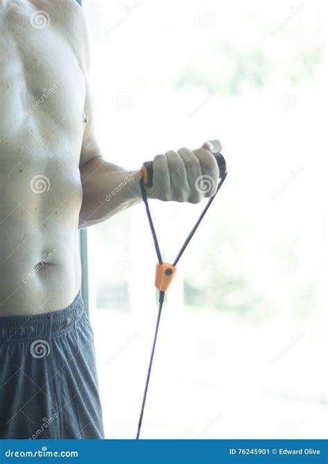 Man Exercising Nude Torso Stock Image Image Of Equipment 76245901