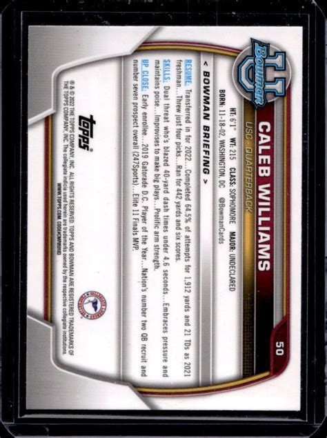 2022 23 Bowman University Chrome Caleb Williams 1st Prospect 50 EBay