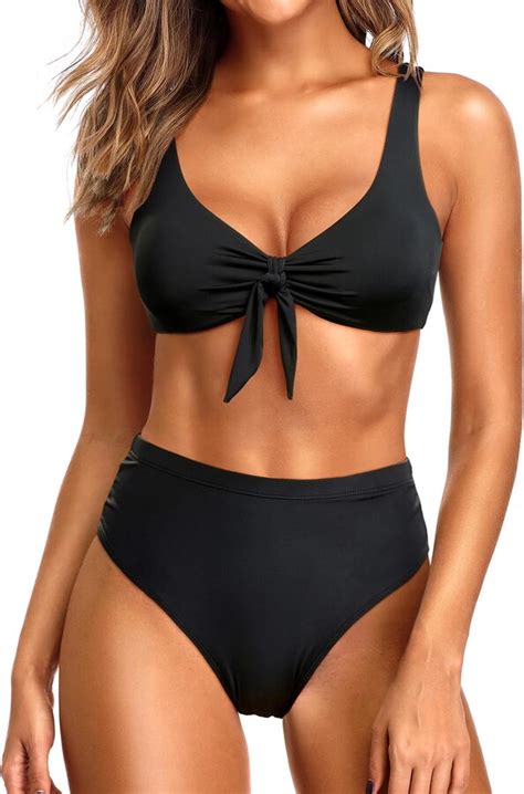 Yonique Women S Two Piece Swimsuit High Waisted Bikini Set Knot Front Bathing Suit For Teens