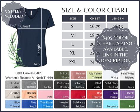 Bella Canvas 6405 Size Chart Bella Canvas V Neck 6405 Tee Etsy