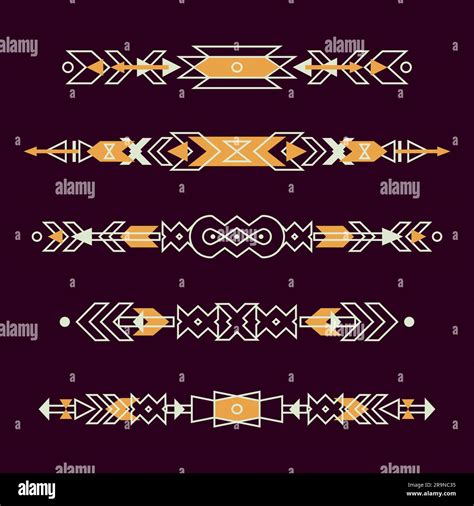 Vector Set Of Decorative Ethnic Borders With American Indian Motifs