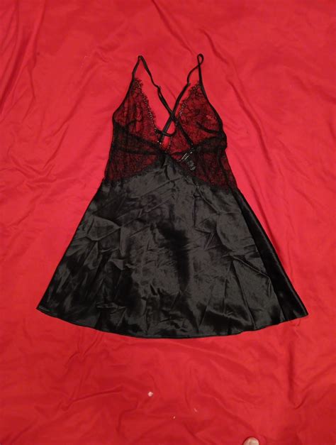 Victoria Secret Lingerie Chemise Slip Black Solid Lac Gem