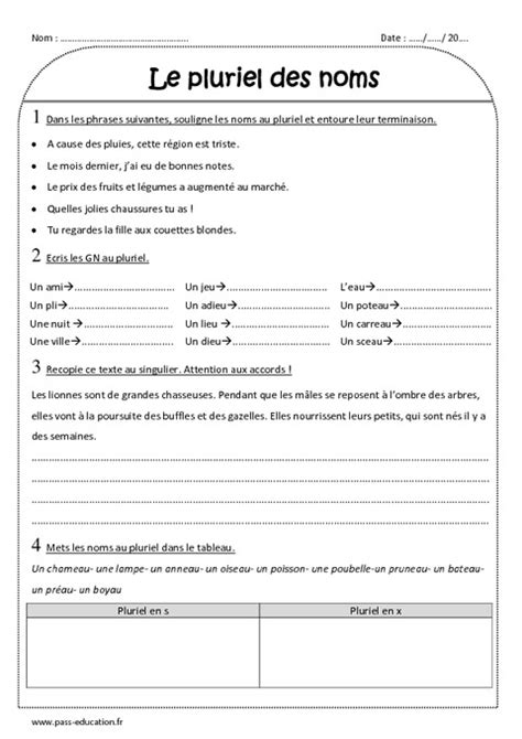 Pluriel Des Noms Ce Exercices Imprimer Pass Education Hot Sex Picture