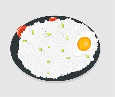 Riz Aux Oeufs Et Morceaux De Tomate Vecteur Premium