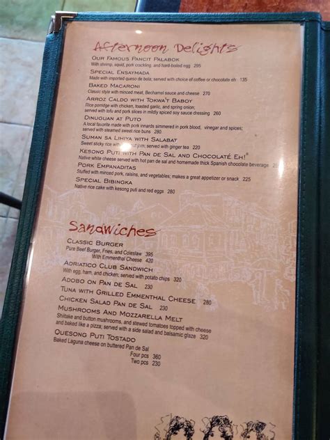 Menu at Cafe Adriatico, Manila, M. Adriatico St