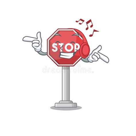 Listening Music Sign Stop with the Mascot Shape Stock Vector ...