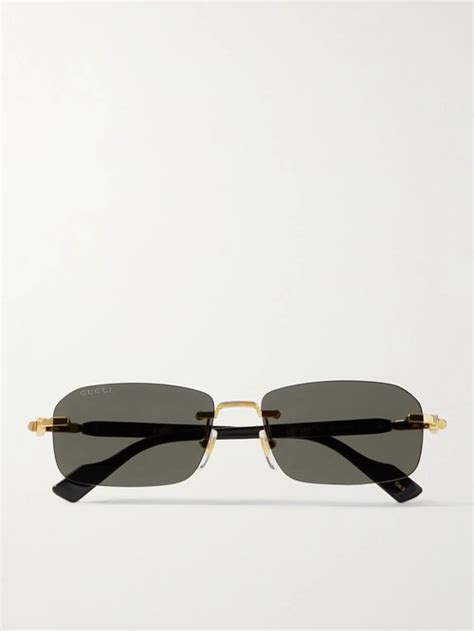 Gucci Rimless Rectangular Frame Gold Tone And Tortoiseshell Acetate