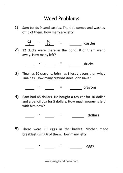 Addition And Subtraction Word Problems Worksheets For Kindergarten Worksheets Library