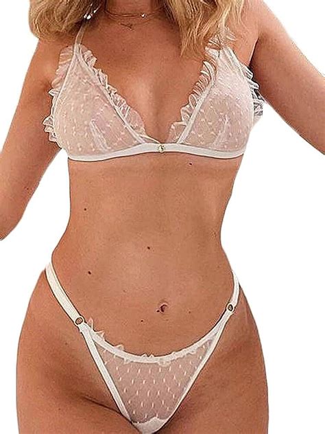 Buy Kaei Shi Sexy Bra And Panty Sets Ruffle Mesh Sheer Lace Lingerie For Women Backless Matching