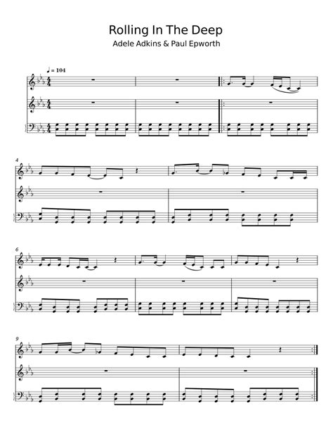 Rolling In The Deep Adele Sheet Music For Piano Synthesizer Mixed Trio