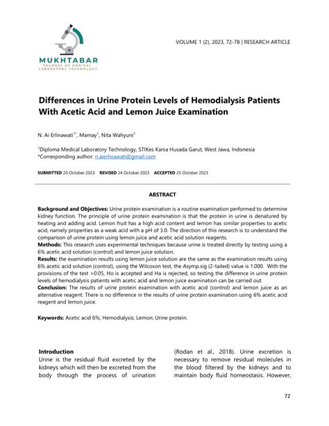 Pdf Differences In Urine Protein Levels Of Hemodialysis Patients With