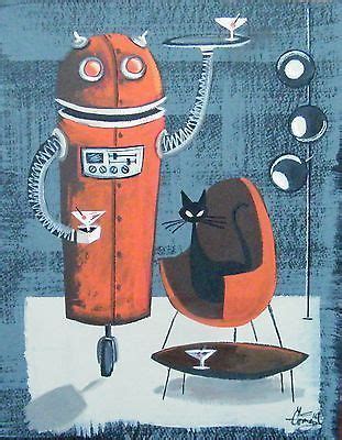 EL GATO GOMEZ PAINTING RETRO 1950S MID CENTURY MODERN ROBOT MARTINI SCI