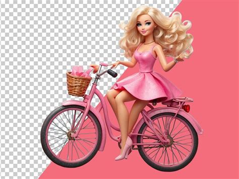 Premium PSD | Cute barbie riding a bicycle with floating hearts