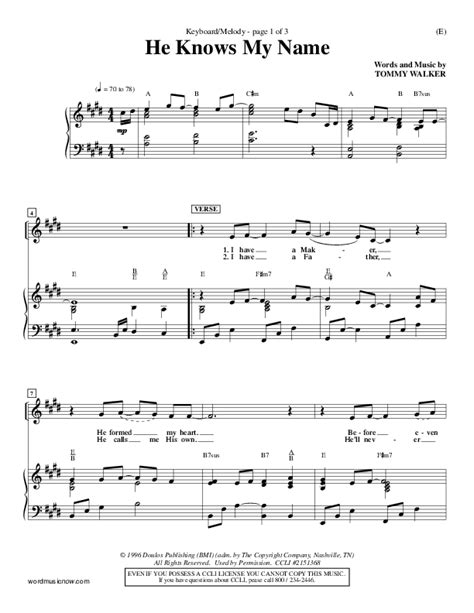 He Knows My Name Sheet Music Pdf Tommy Walker Praisecharts