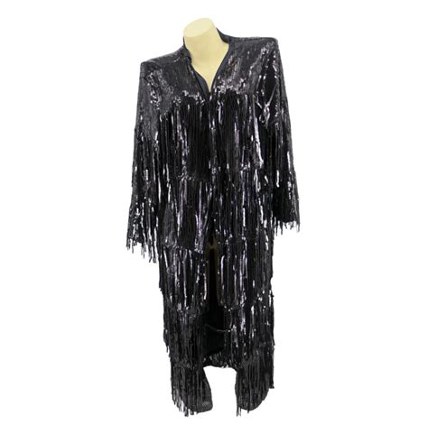 2556 Long Black Sequin Duster Os Western Fashion