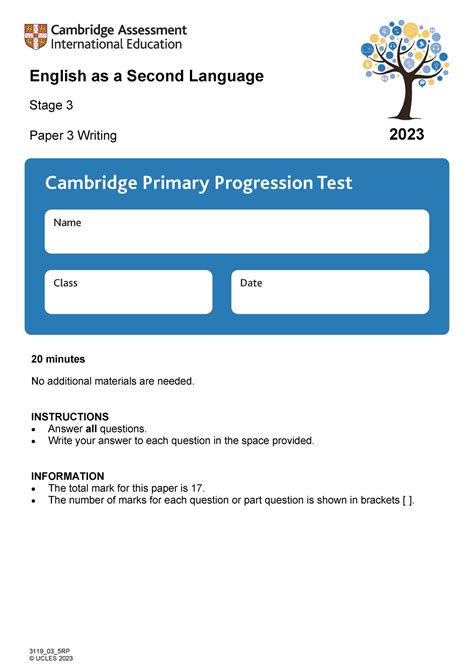 Writing Test 3119 03 5RP UCLES 2023 English As A