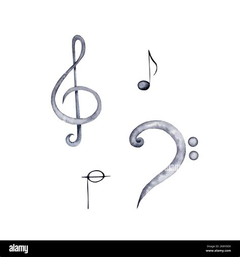 Notes Treble And Bass Clef Isolated Elements Watercolor Illustrations