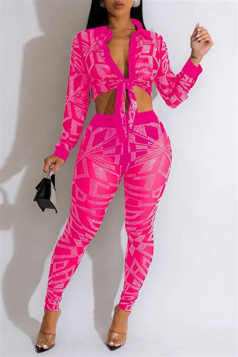 Wholesale Rose Red Sexy Patchwork Hot Drilling See Through Turndown Collar Long Sleeve Two