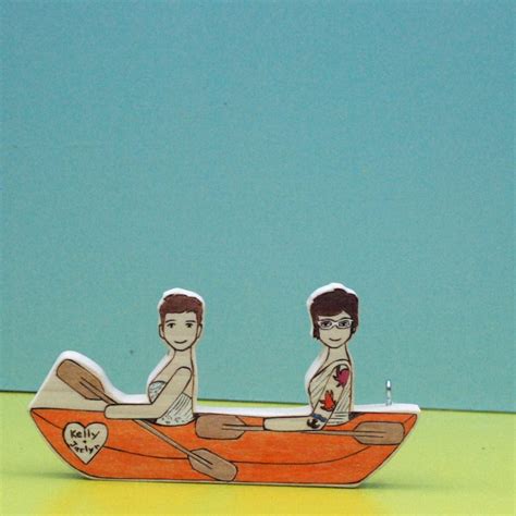 Custom Wedding Cake Topper Same Sex Lesbian Gay Couple In Canoe Or Kayak With Separate Boat