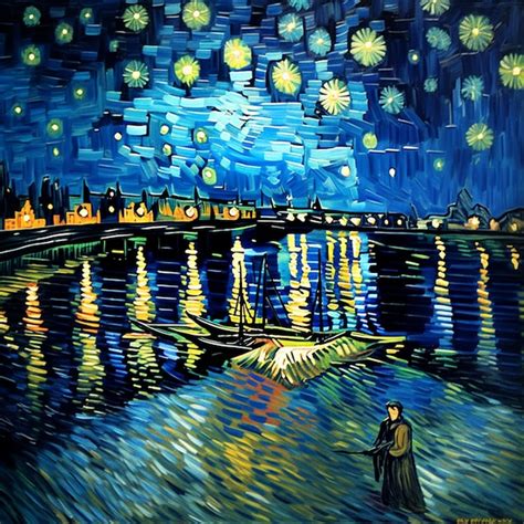 Noite Estrelada Sobre O Ródano - Noite estrelada sobre o Ródano por Vincent van Gogh generative ai ...