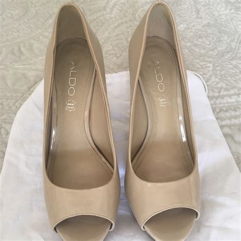 Aldo Nude Patent Leather Peep Toe Heel Gem