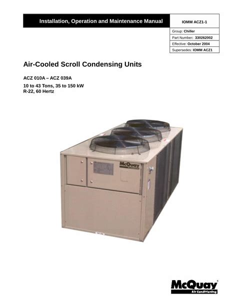 Pdf Air Cooled Scroll Condensing Units8 If The Unit Is Used As A