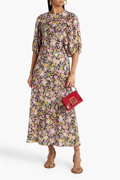 LES RÊVERIES Gathered floral print silk crepe de chine maxi dress THE