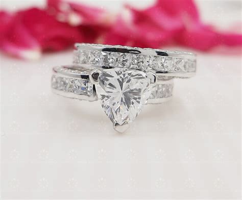 Trillion Cut Engagement Ring Set Two Piece Wedding Ring Sets Womens
