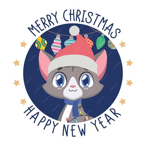 Premium Vector Holiday Illustration With A Cute Jolly Gray Cat In A