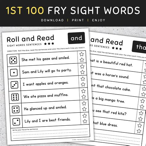 St Fry Sight Words Roll Read Sight Words Fluency Worksheets