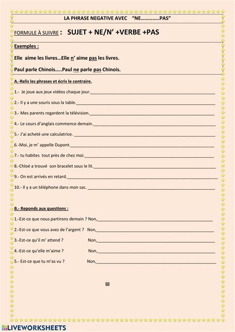 French Negation Exercises Pdf With Answers