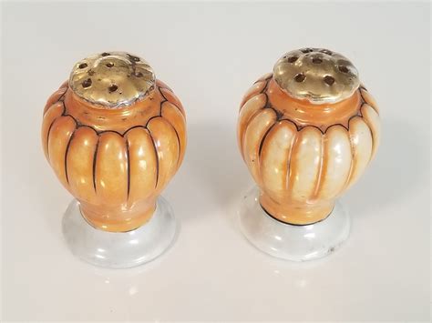 Vintage Japanese Salt And Pepper Shakers Orange And Gold Unique Shape