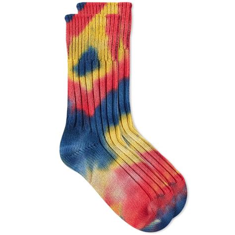 RoToTo Chunky Ribbed Tie Dye Crew Sock Red Blue END US