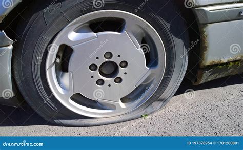 Flat Tire Of An Old Rusty Messy Car Damaged Metal How To Fix And