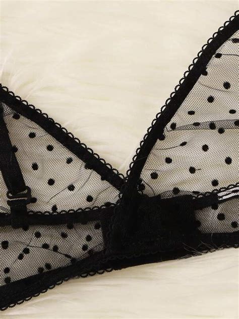 Es Esto Lo Nuevo De Polka Dot Sheer Mesh Lingerie Set Romwe