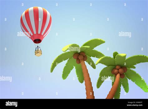 Hot Air Balloon Flying Over 3D Palm Trees Stock Photo Alamy