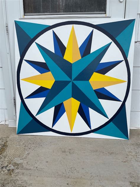 Barn Quilt Handmade Indoor Outdoor Mariners Compass Teal Etsy