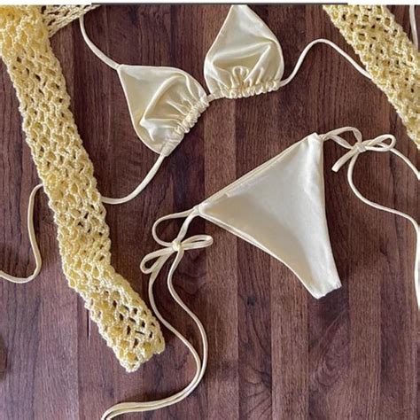 Issey Swimwear Yellow Bikini Comes With Crochet Depop