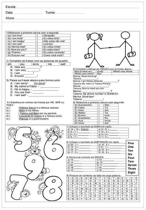 Atividades De Ingles Para Imprimir Responda Corretamente — SÓ Escola