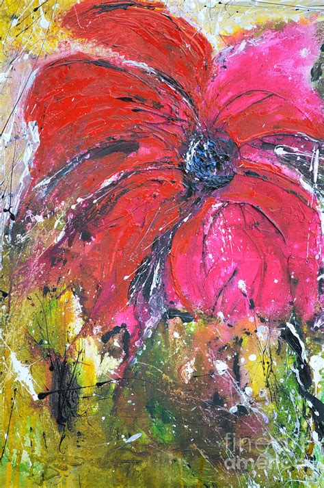 Red Flower - Abstract Painting Painting by Ismeta Gruenwald