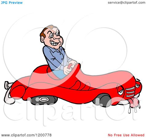 Cartoon Of A Mad Male Driver In A Sick Broken Down Car Royalty Free