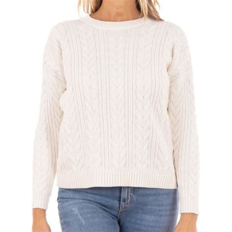 Pull Blanc Femme Superdry Maille Torsad E Coupe Classique Blanc