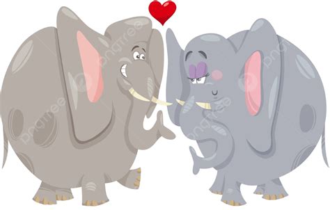 Elephants In Love Cartoon Illustration Greeting Valentine Card Feelings