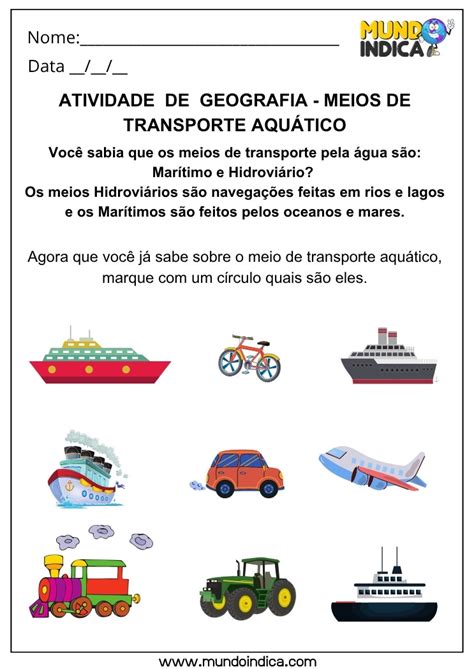 Atividades Sobre Meios De Transporte 7 Ano - 7 Atividades de Geografia sobre Meios de Transporte: Identificação ...
