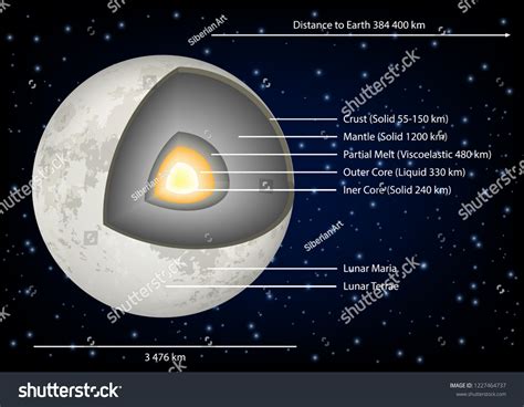 Moon Structure Diagram Illustration Moon Internal Stock Illustration