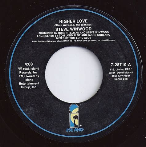 The Label For High Love By Steve Winwood On A Black And Blue Vinyl Record